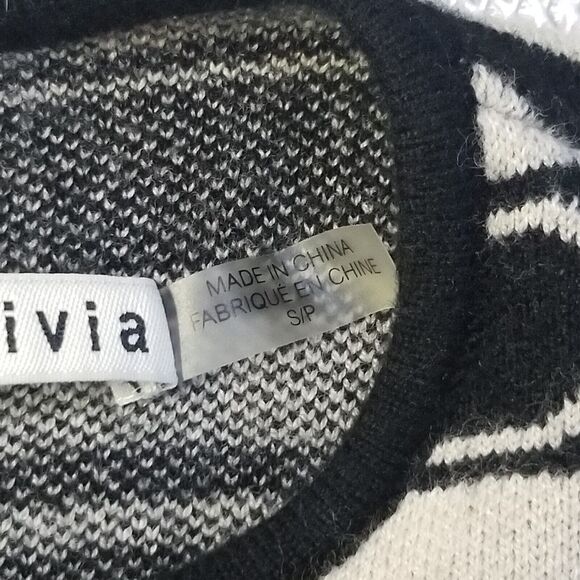 ALICE & OLIVIA Dress Sz S Black Ivory Sweater Stripe Darby Knit Aztec Drop Waist - Picture 7 of 10